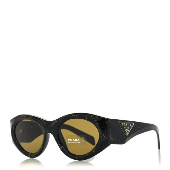 New Authentic PRADA  Acetate Oval Symbole Sunglasses SPR 20Z Black Green Marble Prada PR 20YS M (55 - 17) with Green lenses and Black frame  main image 3